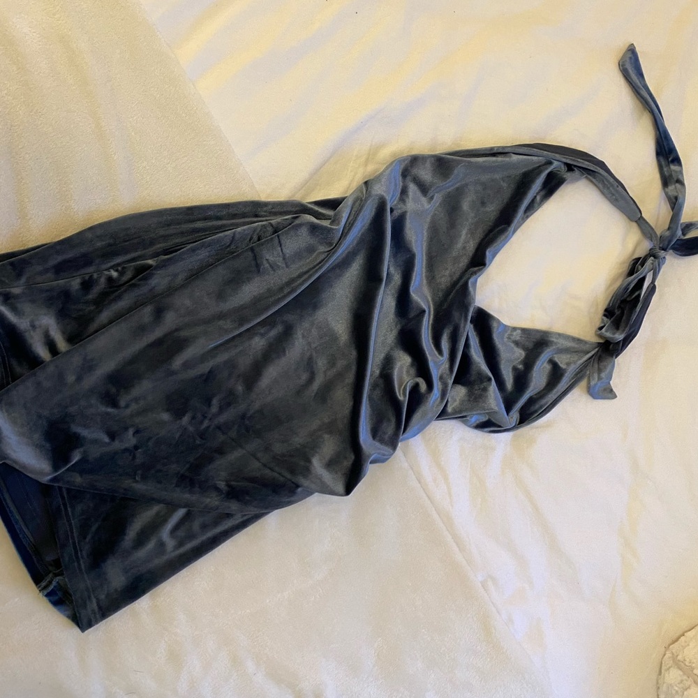 Blue Velvet Halter Dress